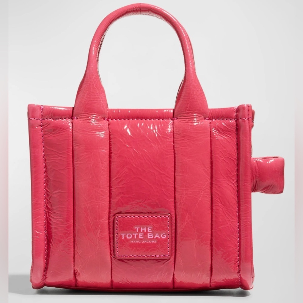 NEW MARC JACOBS The SHINY Mini CRINKLE Leather Crossbody The Tote Bag Magenta